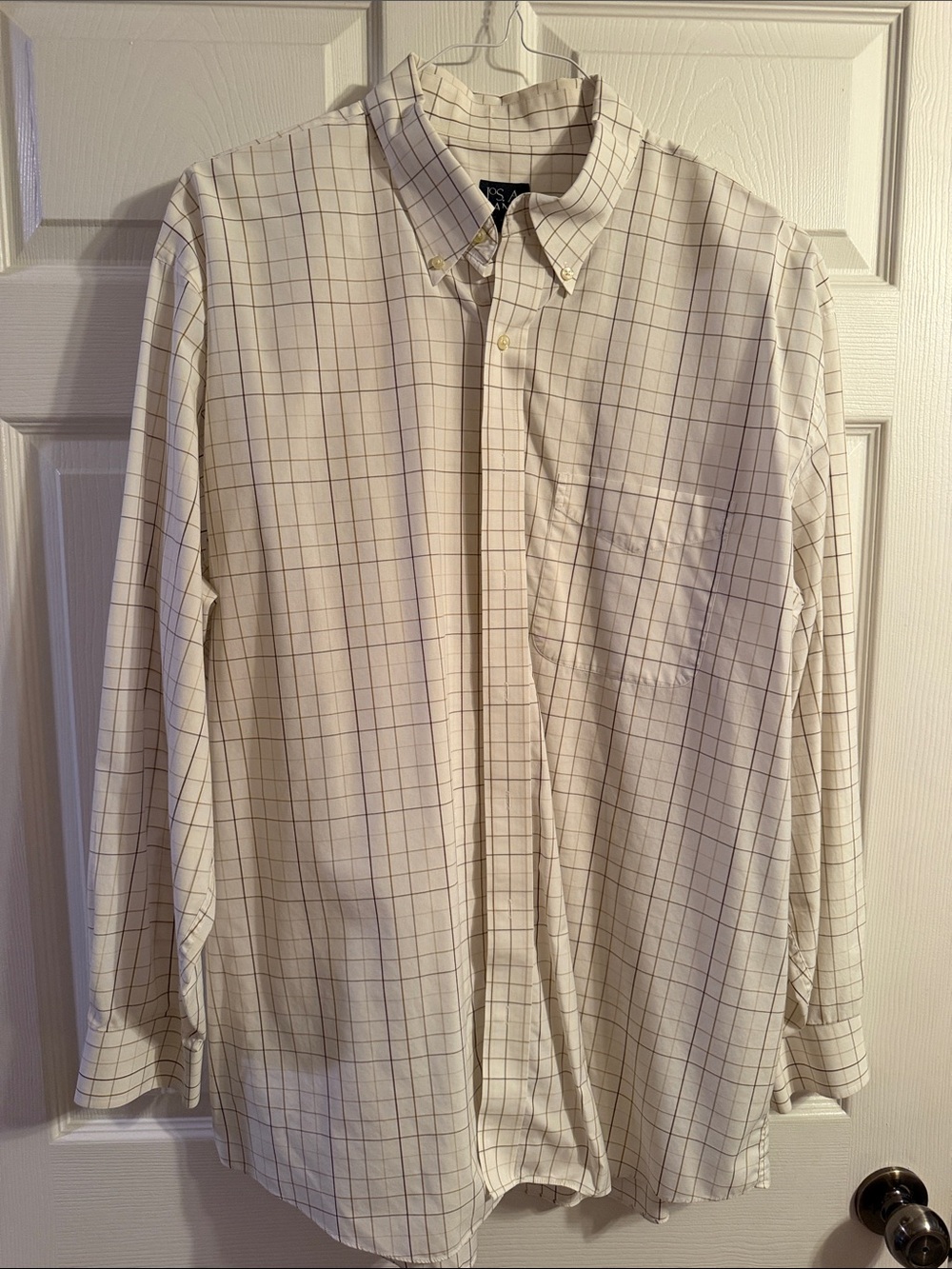 Jos. A. Bank White Button-Down Shirt with Navy Grid
